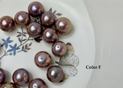 ONE Piece Rare AAAAA 13-14 mm High Luster Half Drilled Round Edison Freshwater Pearl Dark Mauve Purple Color #P3311