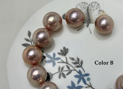 ONE Piece Rare AAAAA 13-14 mm High Luster Half Drilled Round Edison Freshwater Pearl Dark Mauve Purple Color #P3311
