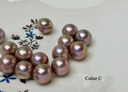ONE Piece Rare AAAAA 13-14 mm High Luster Half Drilled Round Edison Freshwater Pearl Dark Mauve Purple Color #P3311