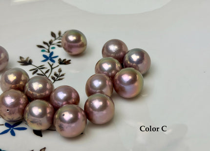 ONE Piece Rare AAAAA 13-14 mm High Luster Half Drilled Round Edison Freshwater Pearl Dark Mauve Purple Color #P3311