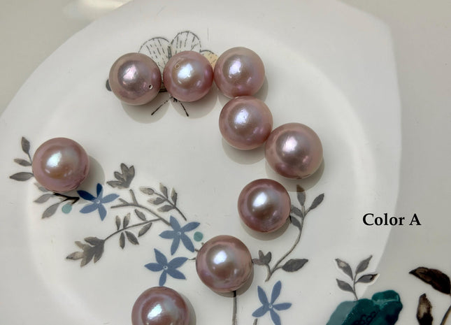 ONE Piece Rare AAAAA 13-14 mm High Luster Half Drilled Round Edison Freshwater Pearl Dark Mauve Purple Color #P3311