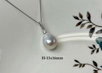 One-Of-A-Kind 12-18x16-30 mm Rare Natural White/Mauve Pink Baroque Edison Pearl With .925 Sterling Silver/Gold Pendant #PD0007