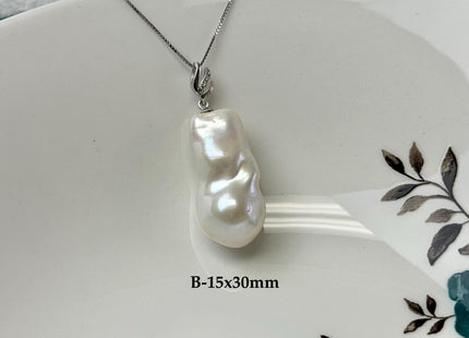One-Of-A-Kind 12-18x16-30 mm Rare Natural White/Mauve Pink Baroque Edison Pearl With .925 Sterling Silver/Gold Pendant #PD0007