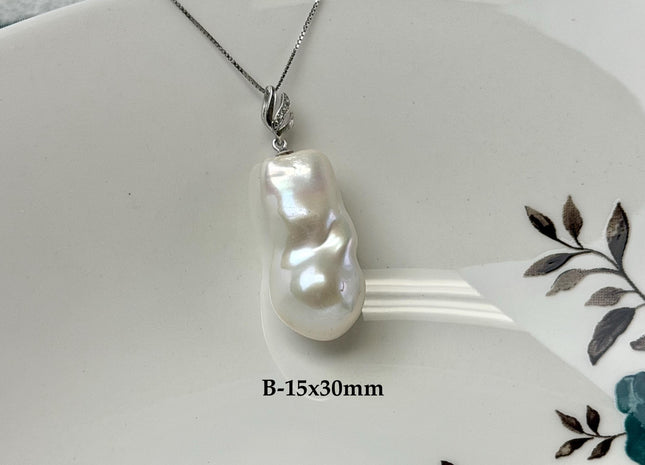 One-Of-A-Kind 12-18x16-30 mm Rare Natural White/Mauve Pink Baroque Edison Pearl With .925 Sterling Silver/Gold Pendant #PD0007