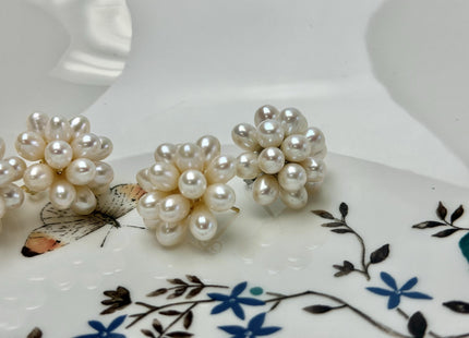 Genuine Natural White Freshwater Pearl Stud Earring .925 Sterling Silver Cluster Earring Posts Pearl Earrings Bridal Earrings #10047-A