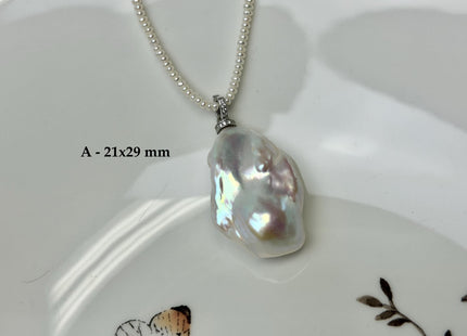 One-Of-A-Kind 13-21x26-34 mm Rare Natural White/Pink/Peacock Baroque Edison Pearl With .925 Sterling Silver/Gold Snap On Pendant #PD0008