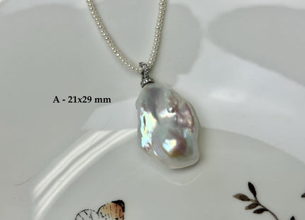 One-Of-A-Kind 13-21x26-34 mm Rare Natural White/Pink/Peacock Baroque Edison Pearl With .925 Sterling Silver/Gold Snap On Pendant #PD0008
