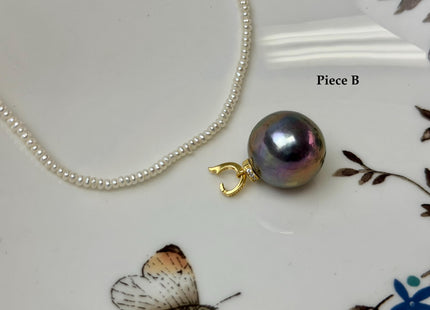 One-Of-A-Kind 13-21x26-34 mm Rare Natural White/Pink/Peacock Baroque Edison Pearl With .925 Sterling Silver/Gold Snap On Pendant #PD0008