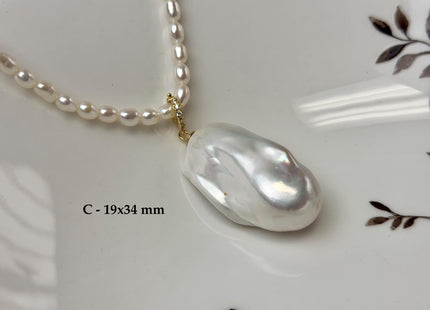 One-Of-A-Kind 13-21x26-34 mm Rare Natural White/Pink/Peacock Baroque Edison Pearl With .925 Sterling Silver/Gold Snap On Pendant #PD0008