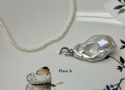 One-Of-A-Kind 13-21x26-34 mm Rare Natural White/Pink/Peacock Baroque Edison Pearl With .925 Sterling Silver/Gold Snap On Pendant #PD0008