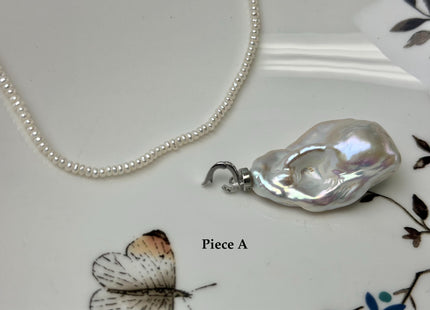 One-Of-A-Kind 13-21x26-34 mm Rare Natural White/Pink/Peacock Baroque Edison Pearl With .925 Sterling Silver/Gold Snap On Pendant #PD0008