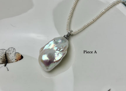 One-Of-A-Kind 13-21x26-34 mm Rare Natural White/Pink/Peacock Baroque Edison Pearl With .925 Sterling Silver/Gold Snap On Pendant #PD0008