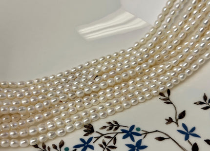 3.5-4x5 mm AAA Large Hole Rice Oval Freshwater Pearl Hole Size 1.0mm/1.2mm High Luster Natural White Small Tiny Pearl #P3313