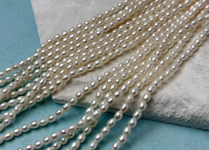 3.5-4x5 mm AAA Large Hole Rice Oval Freshwater Pearl Hole Size 1.0mm/1.2mm High Luster Natural White Small Tiny Pearl #P3313