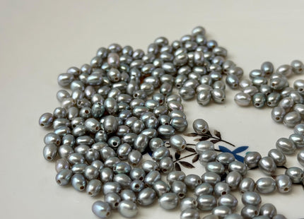 3.5-4x5 mm AAA Large Hole Rice Oval Freshwater Pearl Hole Size 1.0mm High Luster Gray Small Tiny Pearl #P3312