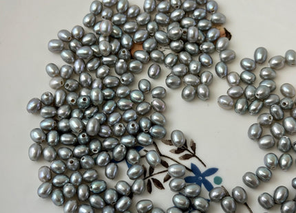3.5-4x5 mm AAA Large Hole Rice Oval Freshwater Pearl Hole Size 1.0mm High Luster Gray Small Tiny Pearl #P3312