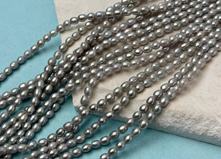 3.5-4x5 mm AAA Large Hole Rice Oval Freshwater Pearl Hole Size 1.0mm High Luster Gray Small Tiny Pearl #P3312