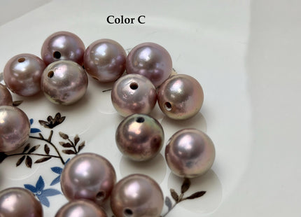 ONE Piece Rare AA 13-14 mm High Luster Large Hole Round Edison Freshwater Pearl Dark Mauve Purple Color 2.1mm Hole #P3317