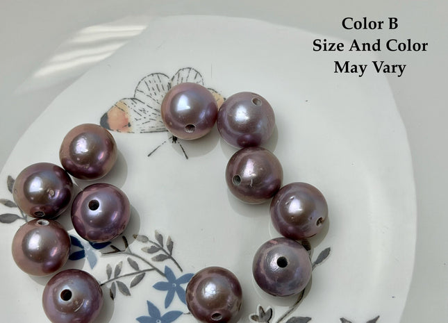 ONE Piece Rare AA 13-14 mm High Luster Large Hole Round Edison Freshwater Pearl Dark Mauve Purple Color 2.1mm Hole #P3317