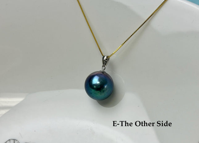 One-Of-A-Kind 15-30 mm AAA Very Rare Natural White Mauve Peacock Edison Pearl With Iridescent Gold Sheen 14K Solid Gold Pendant #PD0009