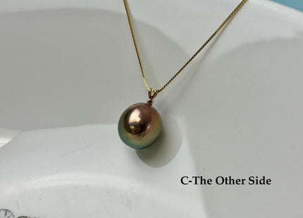 One-Of-A-Kind 15-30 mm AAA Very Rare Natural White Mauve Peacock Edison Pearl With Iridescent Gold Sheen 14K Solid Gold Pendant #PD0009