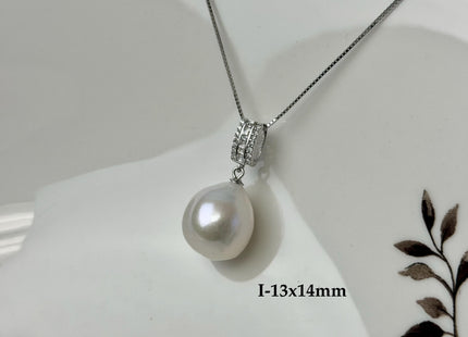 One-Of-A-Kind 11-25 mm Rare Natural White Baroque/Edison Pearl With .925 Sterling Silver/Gold Pendant #PD0010