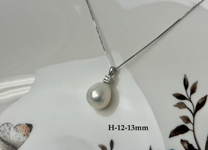 One-Of-A-Kind 11-25 mm Rare Natural White Baroque/Edison Pearl With .925 Sterling Silver/Gold Pendant #PD0010