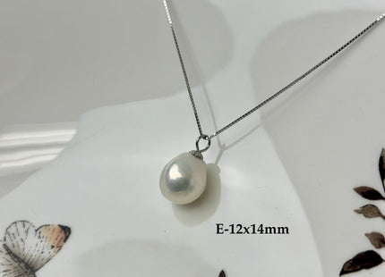 One-Of-A-Kind 11-25 mm Rare Natural White Baroque/Edison Pearl With .925 Sterling Silver/Gold Pendant #PD0010