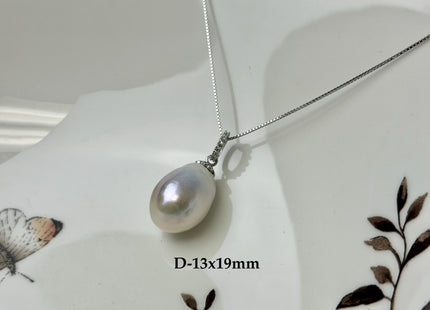One-Of-A-Kind 11-25 mm Rare Natural White Baroque/Edison Pearl With .925 Sterling Silver/Gold Pendant #PD0010