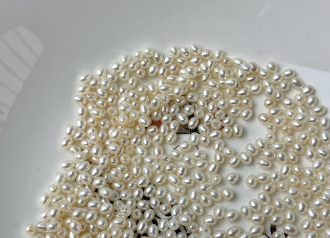 3.5-4x5 mm AAA Large Hole Rice Oval Freshwater Pearl Hole Size 1.0mm/1.2mm High Luster Natural White Small Tiny Pearl #P3313