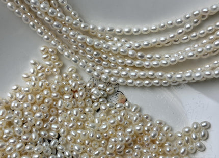 3.5-4x5 mm AAA Large Hole Rice Oval Freshwater Pearl Hole Size 1.0mm/1.2mm High Luster Natural White Small Tiny Pearl #P3313