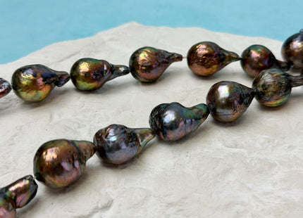 13-16x17-23 mm AA Teardrop Peacock and Greenish Peacock Baroque Freshwater Pearls #P3327