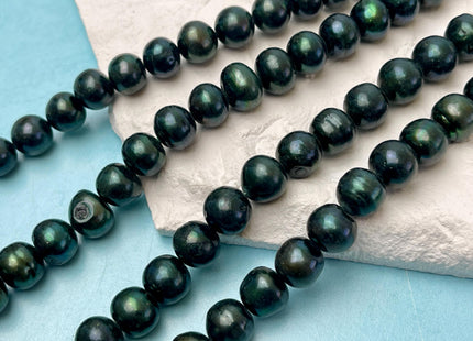 11-12 mm Dark Green Color Potato Freshwater Pearl Beads Genuine Cultured Freshwater Dark Green Colored Pearls 39 Pieces #P3343