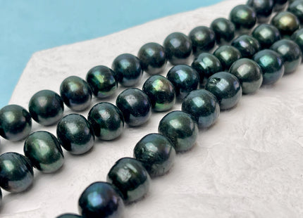 11-12 mm Dark Green Color Potato Freshwater Pearl Beads Genuine Cultured Freshwater Dark Green Colored Pearls 39 Pieces #P3343