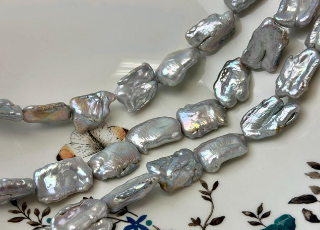 13-16x20-24 mm Gray Color Biwa Stick Freshwater Pearls Beads Biwa Freshwater Pearls Natural Irregular Biwa Stick Pearls 18 Pieces #P3321