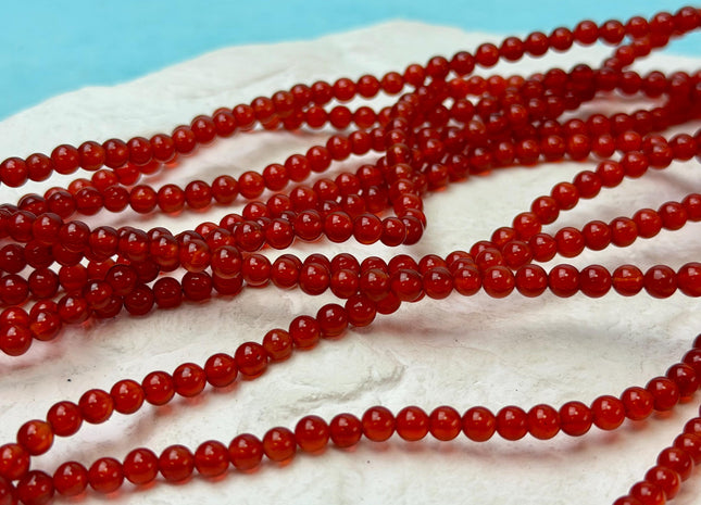 4 mm Smooth Round Red Carnelian Gemstone Beads 14.5 Inches Strand 90 Pieces #4758