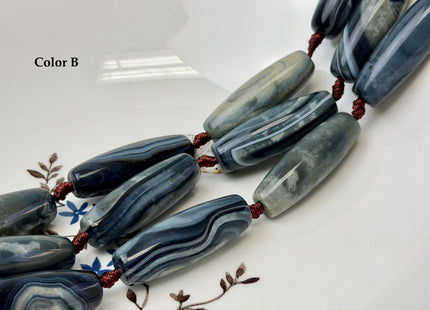 One Piece 13x38 mm AAA Dark Blue and White Wave Agate Gemstone Large 2.0mm Hole Barrel Beads 1.5 Inch Long #4759