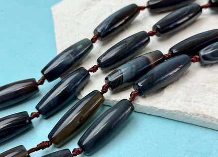 One Piece 13x38 mm AAA Dark Blue and White Wave Agate Gemstone Large 2.0mm Hole Barrel Beads 1.5 Inch Long #4759