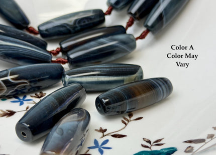 One Piece 13x38 mm AAA Dark Blue and White Wave Agate Gemstone Large 2.0mm Hole Barrel Beads 1.5 Inch Long #4759