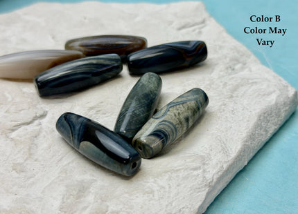 One Piece 13x38 mm AAA Dark Blue and White Wave Agate Gemstone Large 2.0mm Hole Barrel Beads 1.5 Inch Long #4759