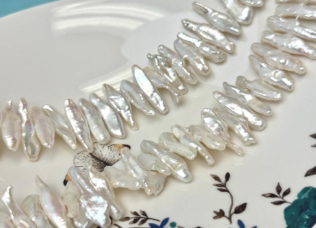5-7x25-30 mm AAA Natural White Biwa Stick Freshwater Pearl Genuine Center Drilled High Luster Top Quality Biwa Freshwater Pearl Beads #P3326