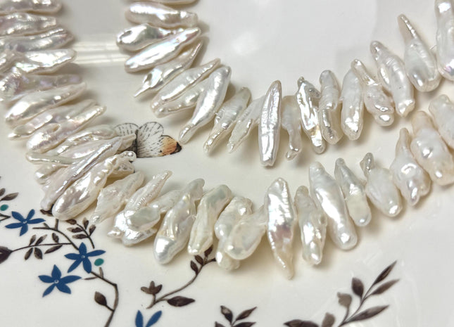 5-7x25-30 mm AAA Natural White Biwa Stick Freshwater Pearl Genuine Center Drilled High Luster Top Quality Biwa Freshwater Pearl Beads #P3326