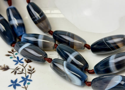One Piece 9x31 mm AAA Blue and White Wave Agate Gemstone Large 2.0mm Hole Barrel Beads 1.5 Inch Long #4761