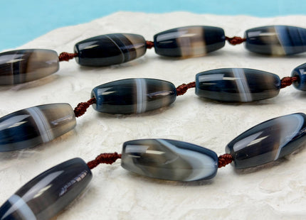 One Piece 9x31 mm AAA Blue and White Wave Agate Gemstone Large 2.0mm Hole Barrel Beads 1.5 Inch Long #4761