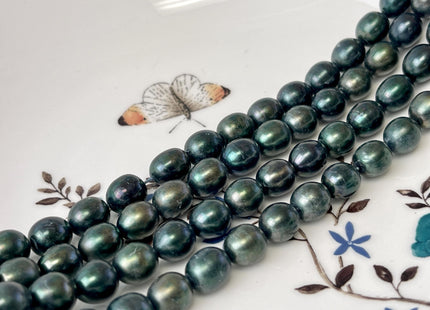 8-9x9-10 mm Dark Green Color Freshwater Rice/Oval Pearls Freshwater Pearls 41 Pieces #P3344