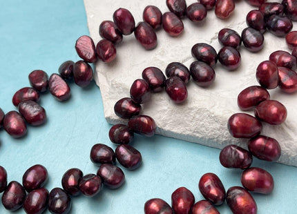 8-9x10-11 mm Top Drilled Burgundy Red Color Rice/Oval Freshwater Pearl Beads Genuine Freshwater Pearls 63 Pieces #P3345