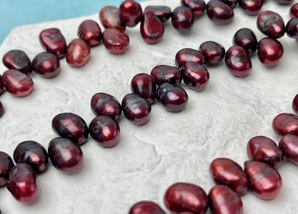 8-9x10-11 mm Top Drilled Burgundy Red Color Rice/Oval Freshwater Pearl Beads Genuine Freshwater Pearls 63 Pieces #P3345