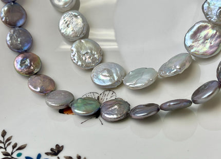 14-15 mm Silver Gray Or Dark Gray Coin Freshwater Pearl Beads Genuine Gray Flat Coin Freshwater Pearl Beads #91