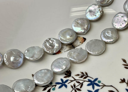 14-15 mm Silver Gray Or Dark Gray Coin Freshwater Pearl Beads Genuine Gray Flat Coin Freshwater Pearl Beads #91