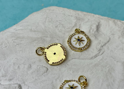 Compass Star Design Circular Charm for Necklace Jewelry Making, 18K Gold Filled Enamel Colored Medallion Pendant With CZ, One Piece #CR0095